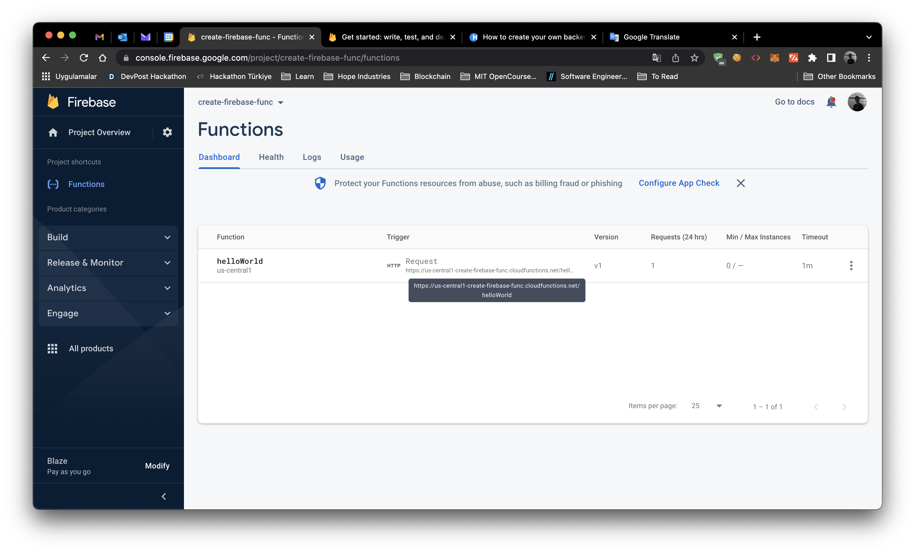 Firebase Functions Hover